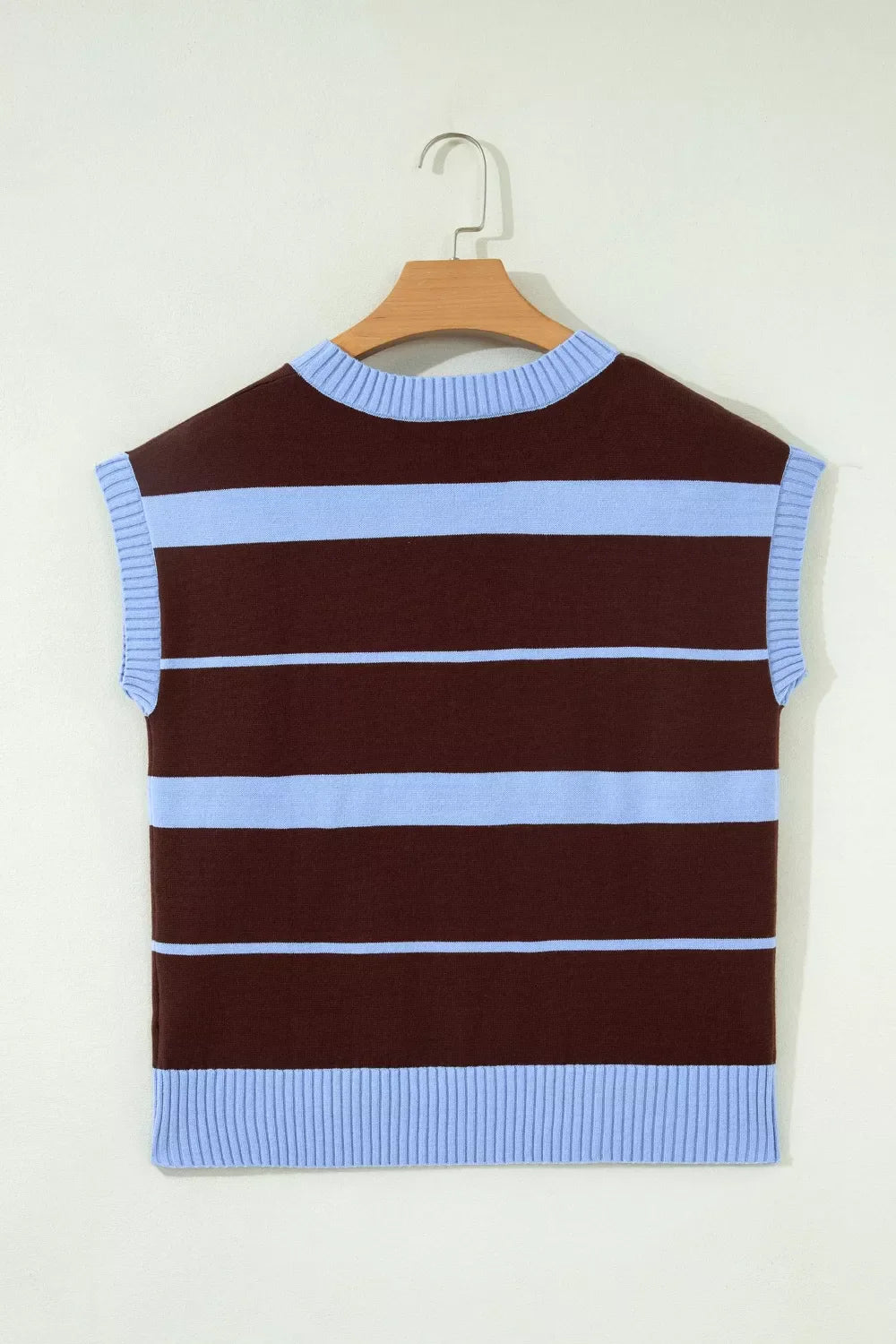 Striped short sleeve round neck casual knit top by Plush Fashion Hub, featuring a stylish knit design and comfortable fit.