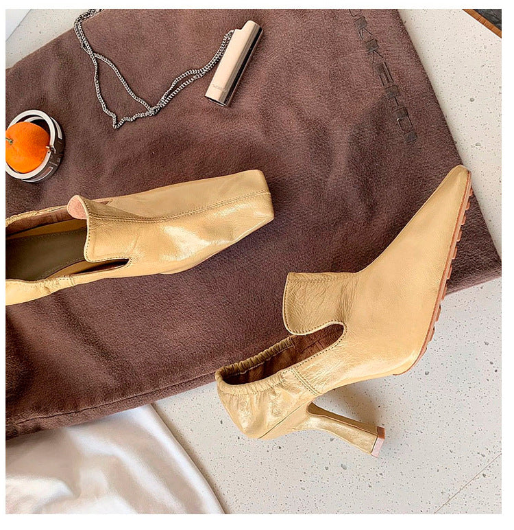 White square toe stiletto mules heels from Plush Fashion Hub, stylish open-back slip-on shoes with chunky heels.
