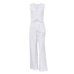 Women’s V-neck button-front vest and high-waist pants set by FitiqueFit, featuring a casualwear style with a coordinated look.