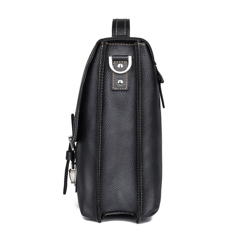 Men's Pi-Mart retro casual leather business briefcase with sturdy handles and sleek design, perfect for professional use.