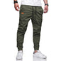 Youth fashion casual tether loose cargo ankle banded pants in green with a straight-leg design.