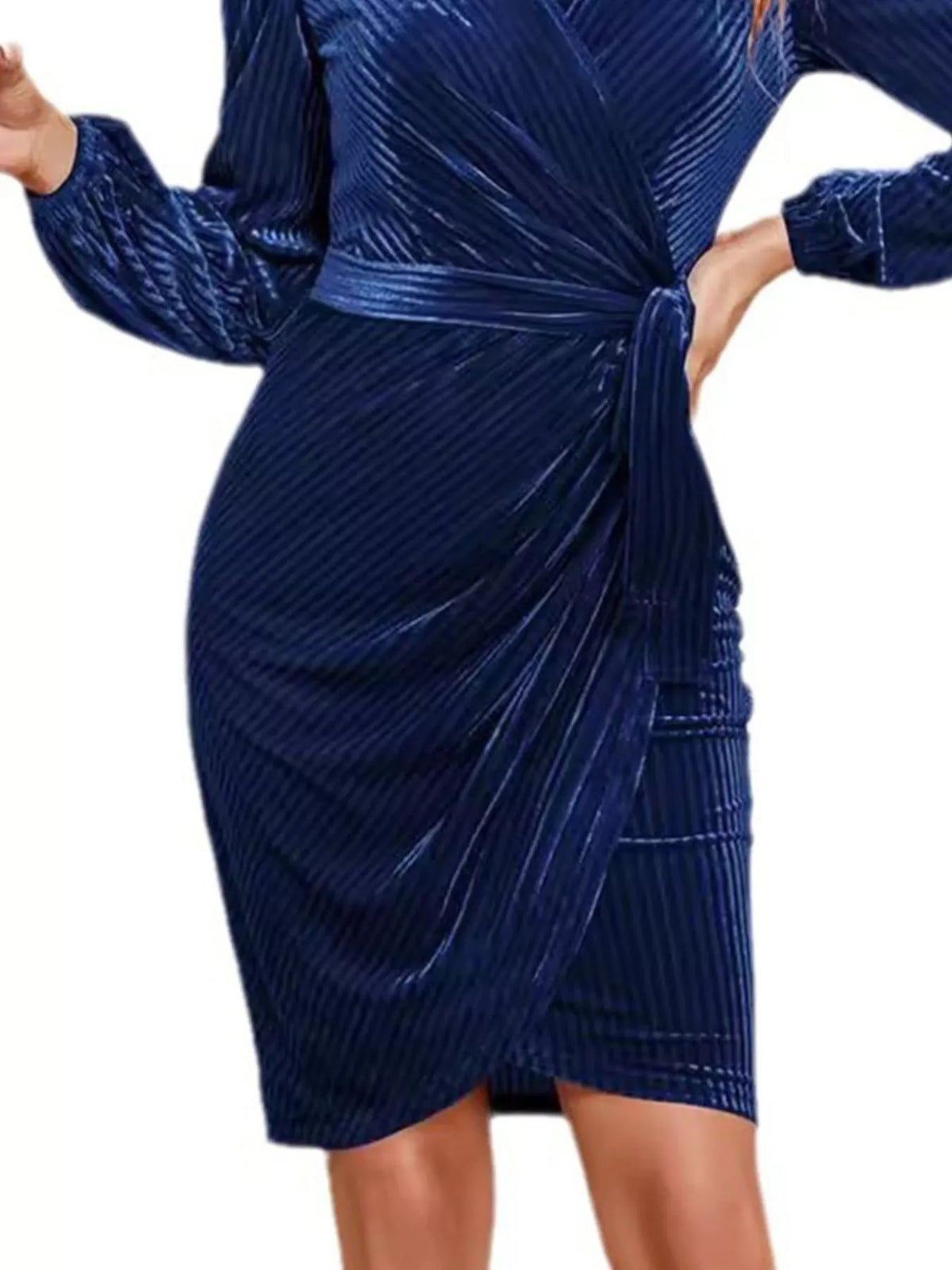Simply Love surplice long sleeve tie waist dress, stylish and elegant, featuring a flattering V-neck and comfortable fit.