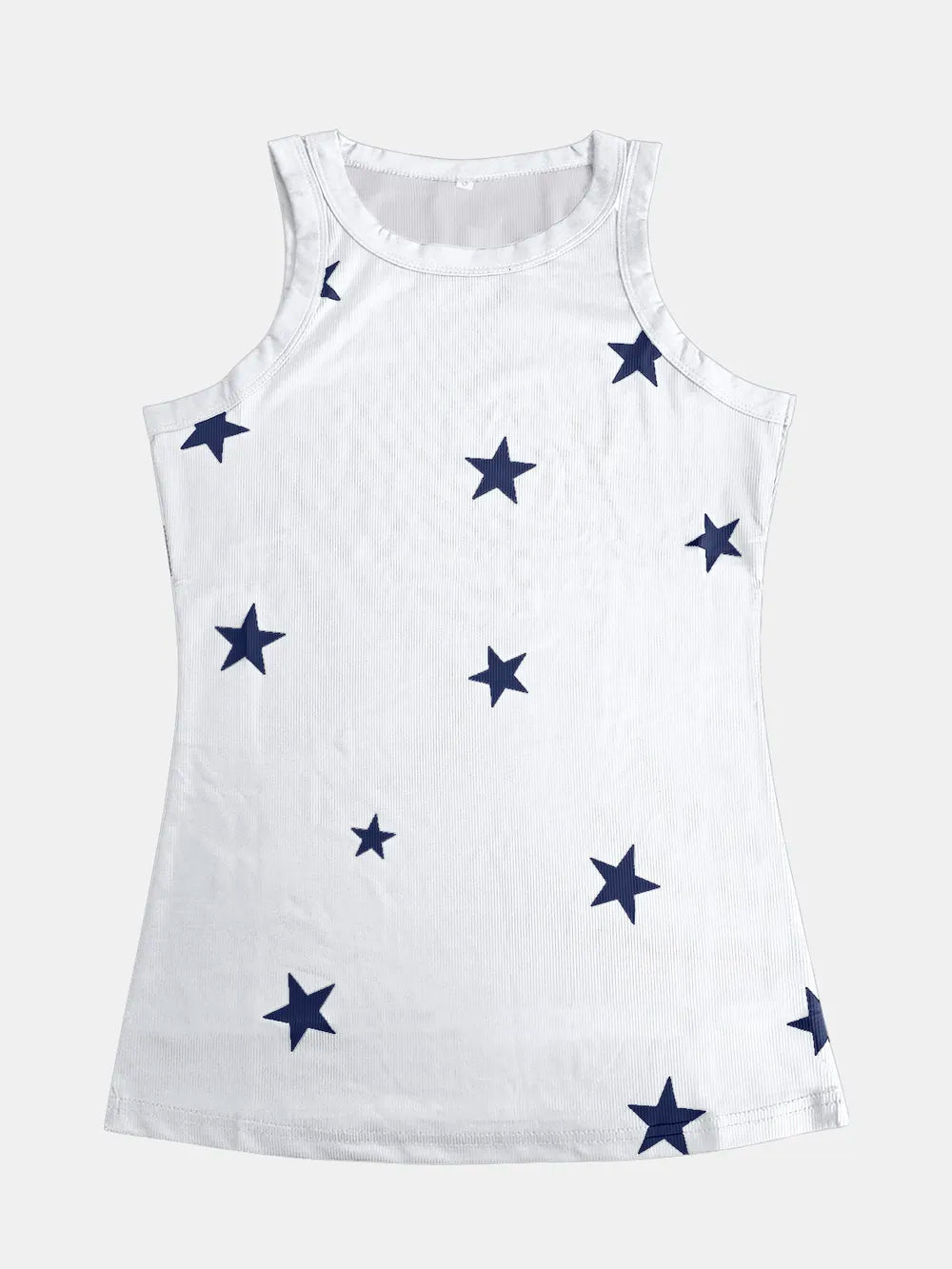 Women’s star print cotton blend round neck casual tank top by Plush Fashion Hub, featuring a stylish star pattern and comfortable fit.
