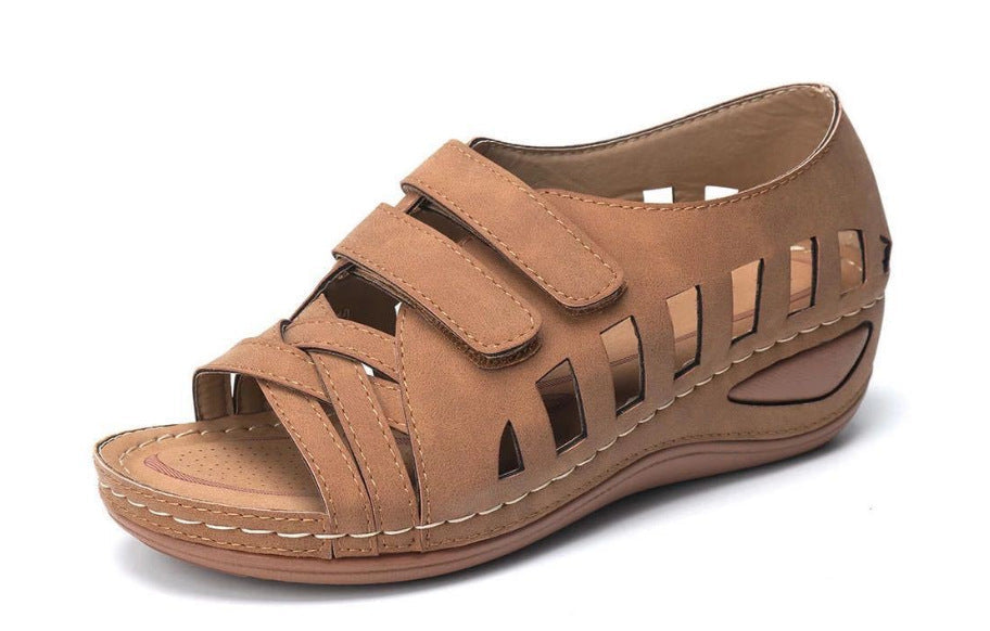 Large size European and American Velcro platform sandals by LadyShow.Store with hollow design and chunky sole.