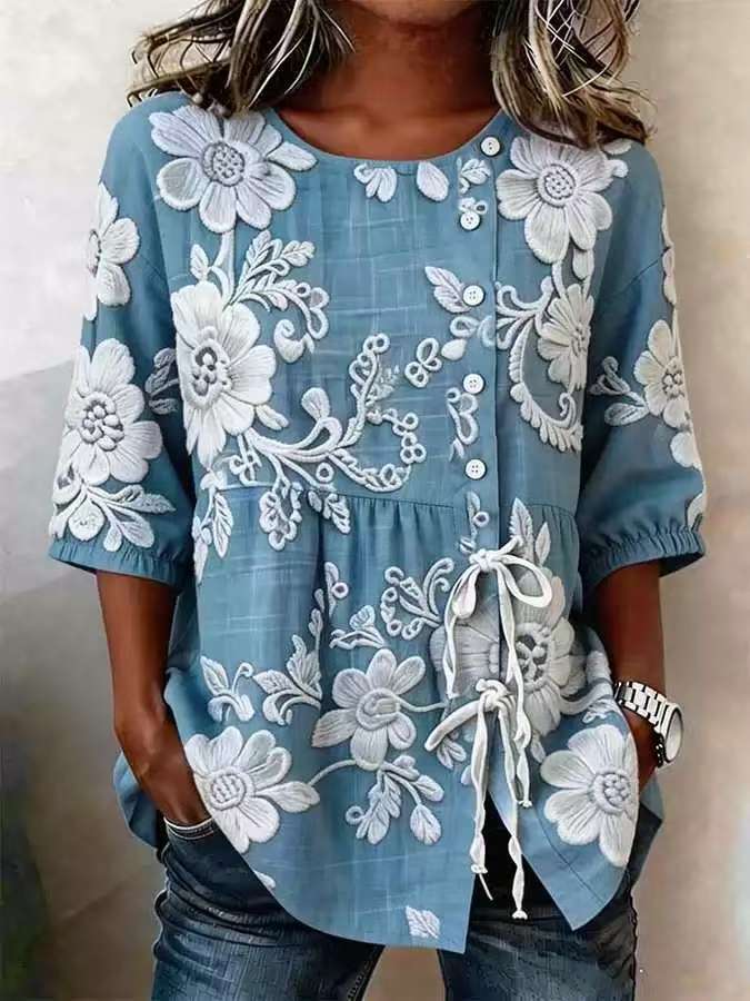 Women’s floral 3D print pullover top from Plush Fashion Hub, loose fit casualwear with floral design in size S to 3XL.