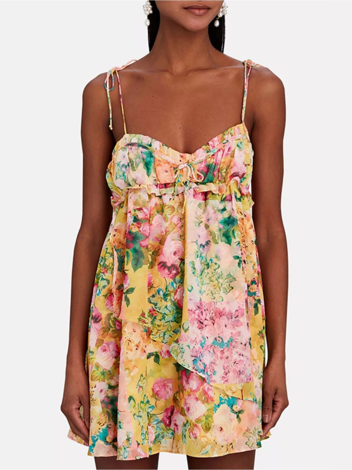 Floral print tie-shoulder mini dress by Plush Fashion Hub, featuring a vibrant pattern and stylish off-shoulder design.