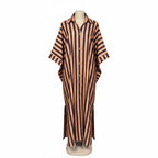 African-inspired striped loose long dress by FitiqueFit, available in five colors, featuring a relaxed fit and casual style.