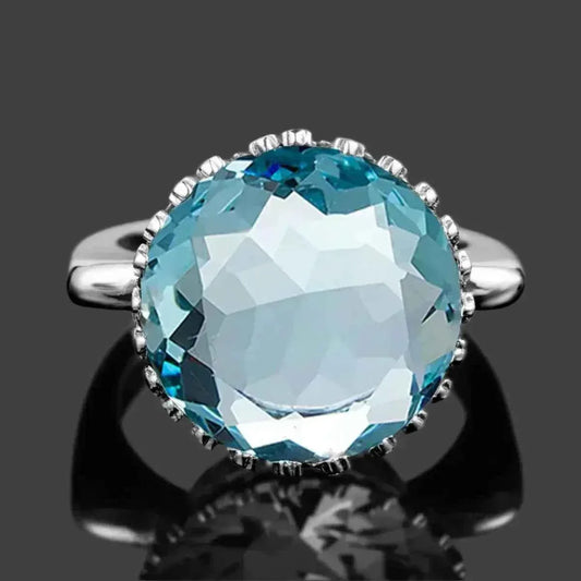 Elegant 925 sterling silver ring with 15ct round created aquamarine for women.