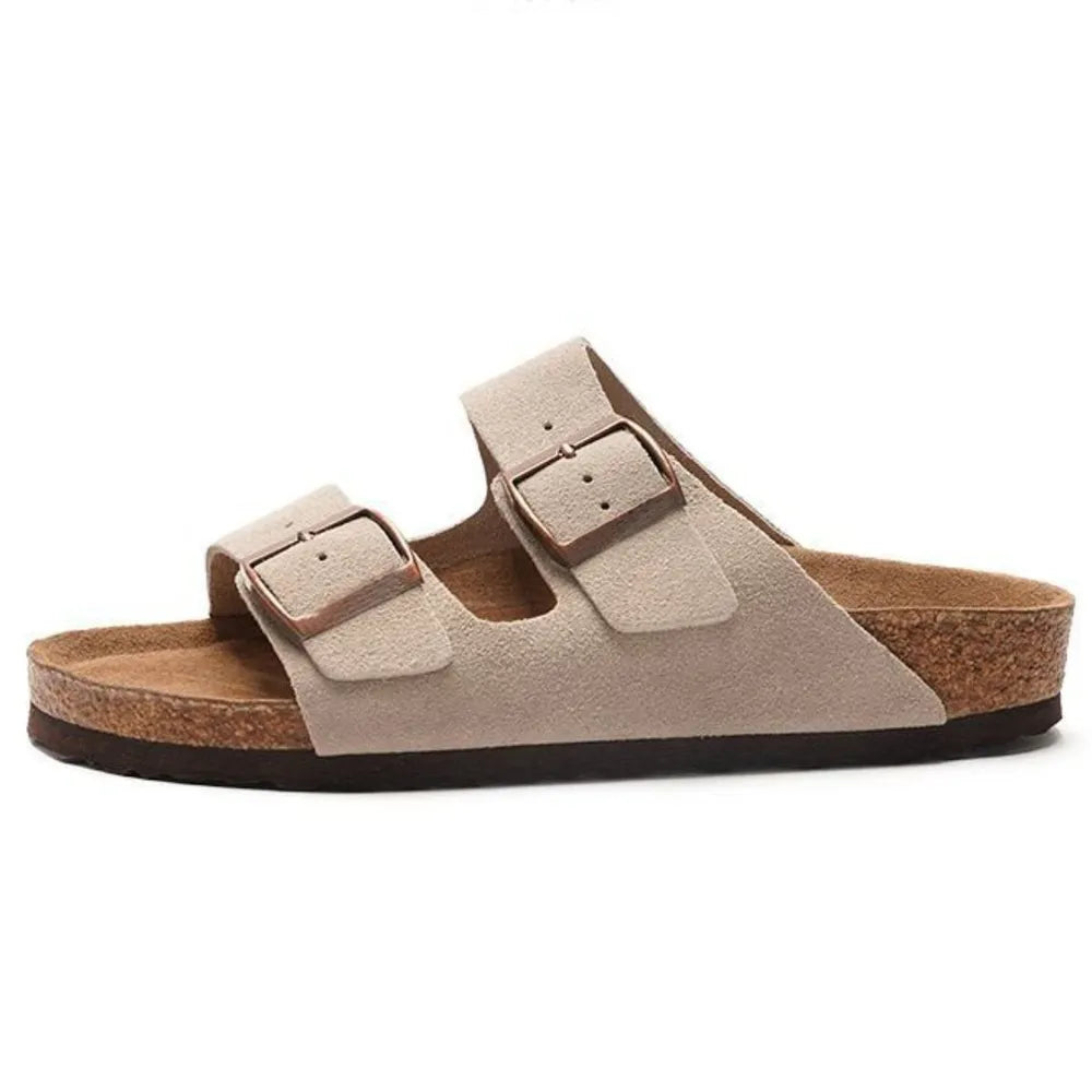 Plush Fashion Hub double buckle open toe sandals featuring stylish straps and a comfortable sole, perfect for casual summer wear.