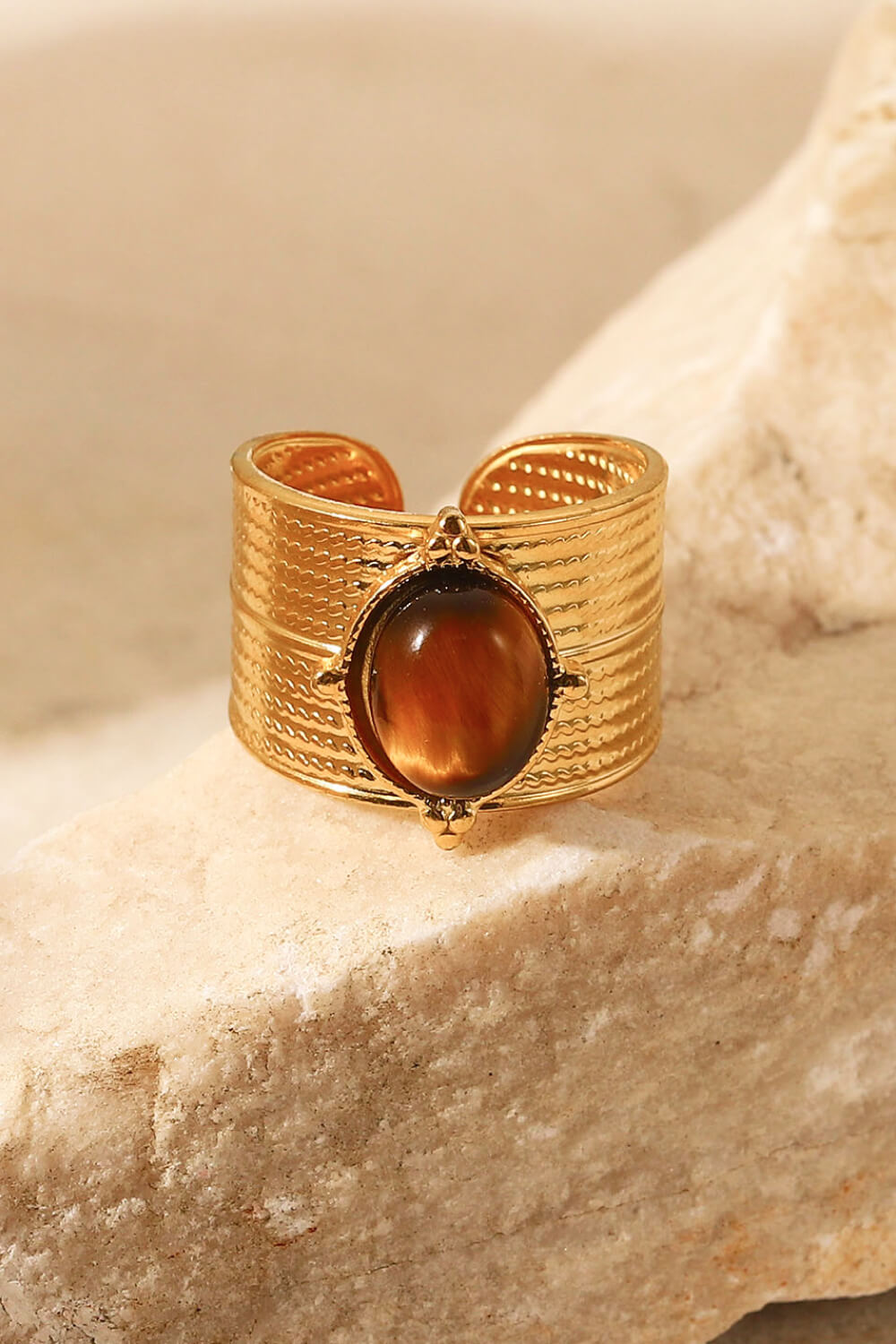 18K gold-plated wide open ring from Plush Fashion Hub, featuring a sleek, modern design on a plain background.