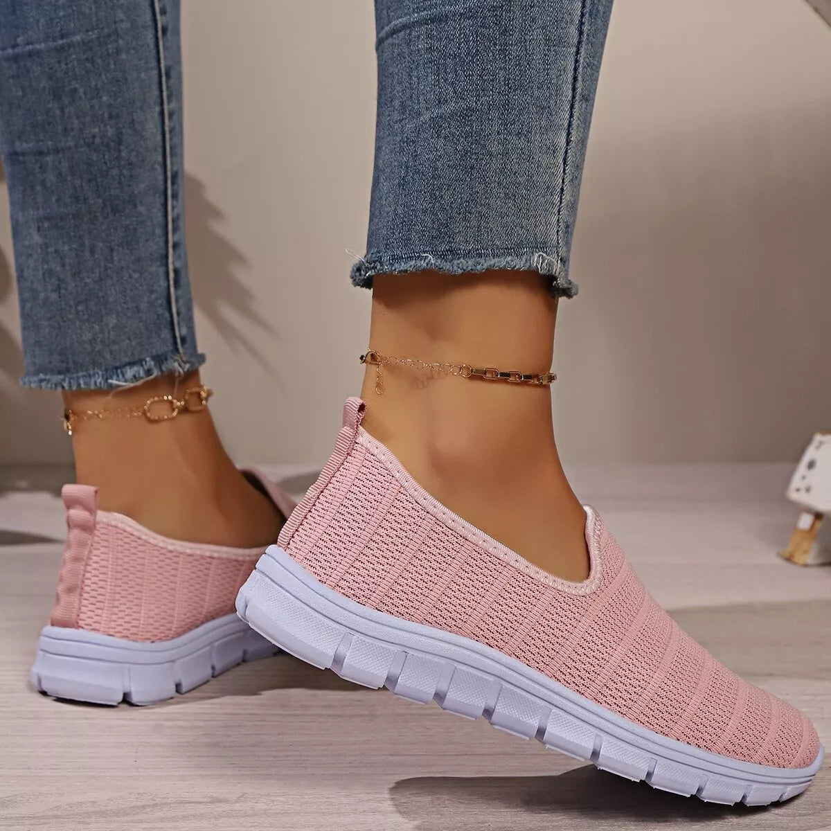 Women’s breathable mesh slip-on casual walking flats by Plush Fashion Hub, lightweight and comfortable shoe for everyday wear.