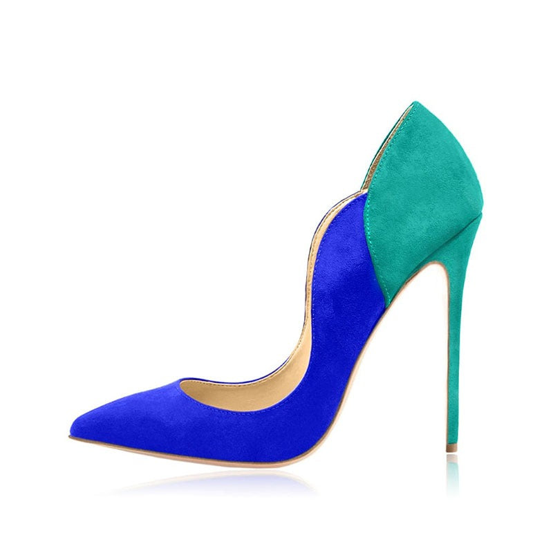 Color-block stiletto heels by Plush Fashion Hub featuring a sleek, sophisticated design with vibrant contrasting panels.