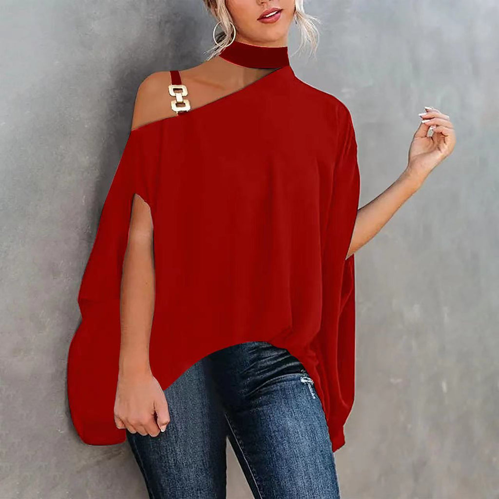 Women’s one-shoulder printed T-shirt from FitiqueFit, casual wear with a stylish one-shoulder design and colorful print.