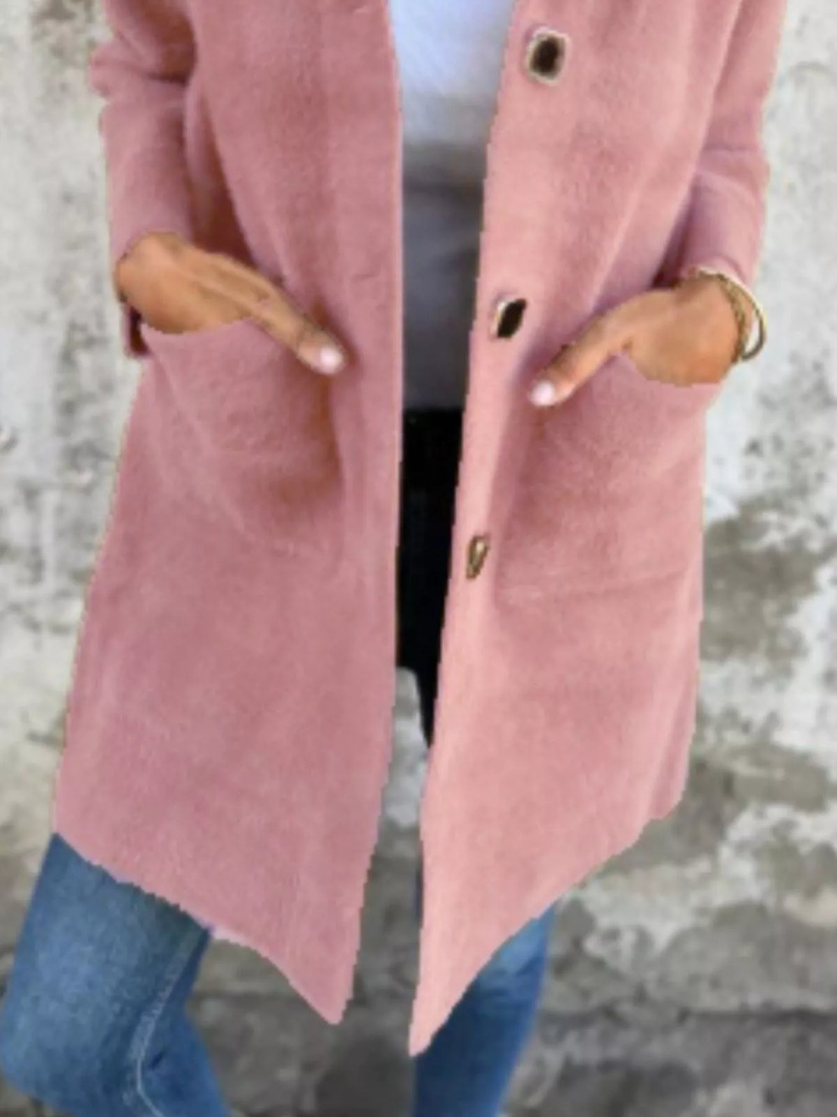 Plus size longline coat with button-down long sleeves, from Simply Love, featuring a full-length design and casual style.