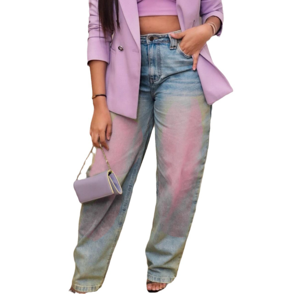 Washed Denim Straight Leg Jeans