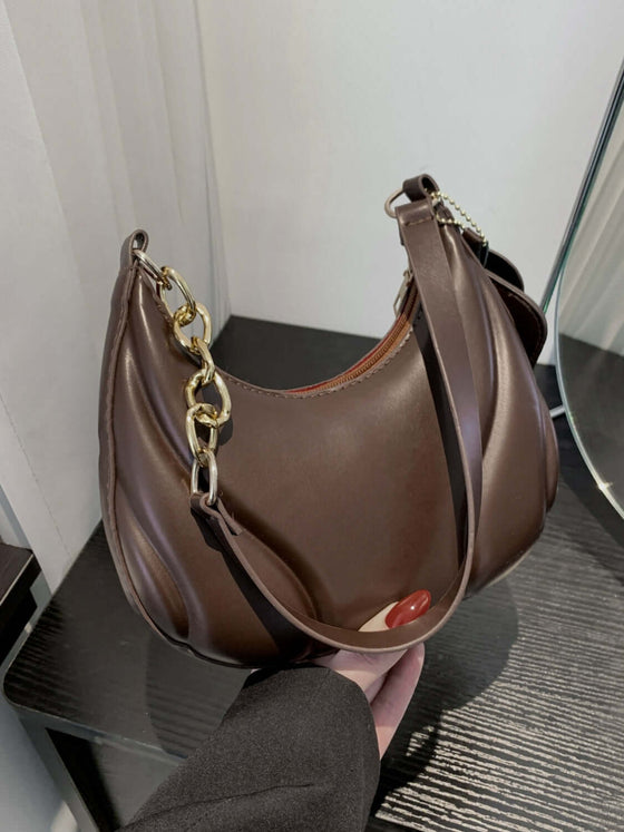 PU Leather Shoulder Bag with EarPods Bag in brown, medium size, stylish and spacious.