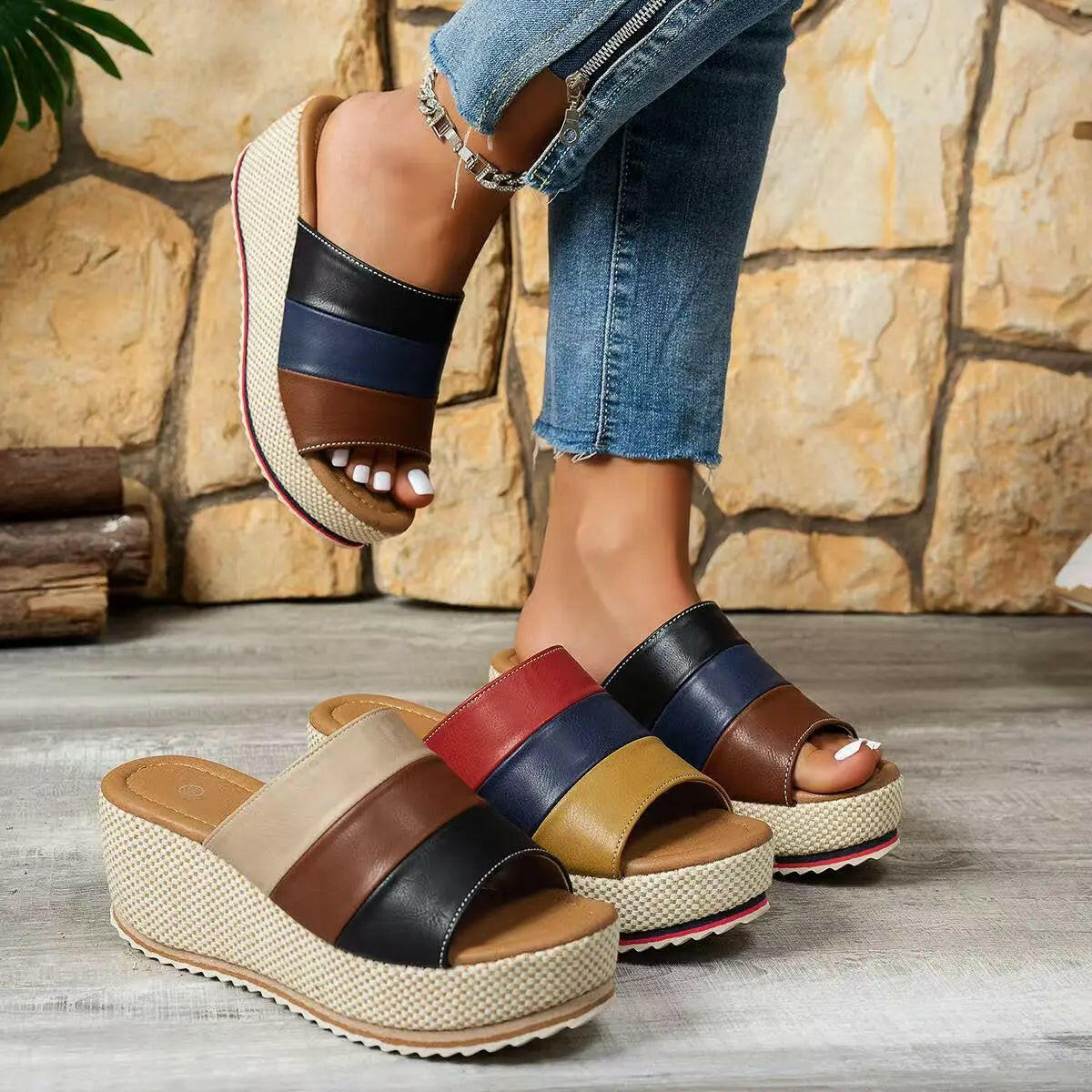 Ankle-strap Sandals Block Platform Wedge Plus Size Slippers MaraFormigone