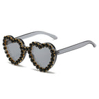 Peach heart-shaped rhinestone sunglasses by FitiqueFit, Y2K INS style eyewear with sparkling rhinestone details and trendy design.