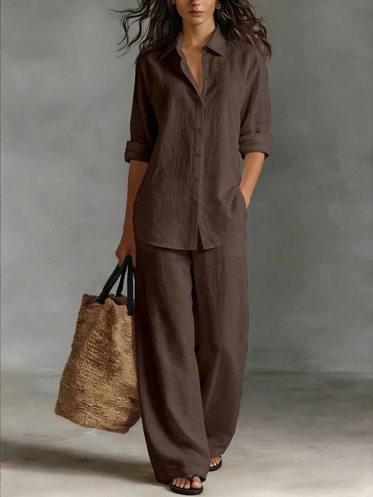 Women's bohemian casualwear top and pants set by FitiqueFit, featuring relaxed fit, lightweight fabric, and boho-inspired design.
