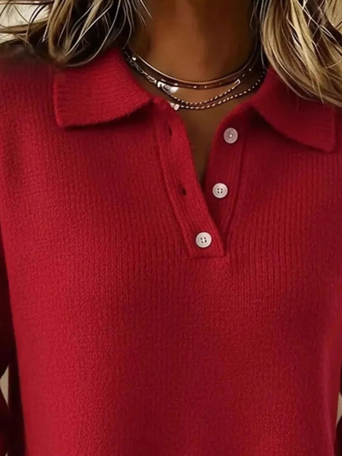 Plus size Trendsi button detail dropped shoulder sweater with relaxed fit and cozy knit fabric, showcasing its stylish design.