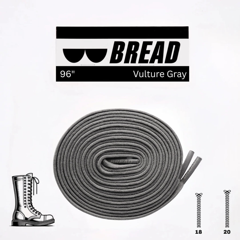 Gray elastic shoelace by Bread featuring a vulture design, designed for easy fitting and secure wear.