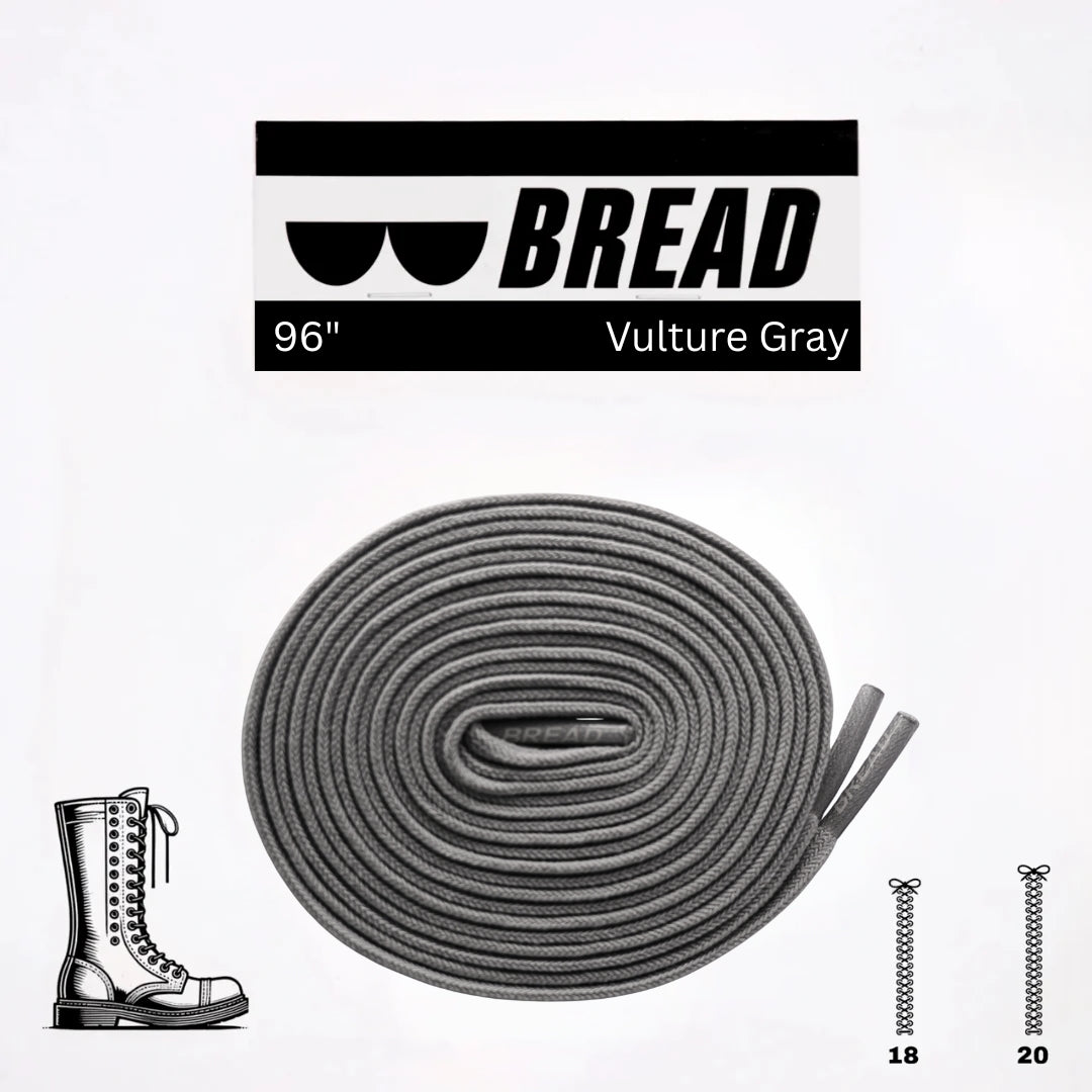 Gray elastic shoelace by Bread featuring a vulture design, designed for easy fitting and secure wear.