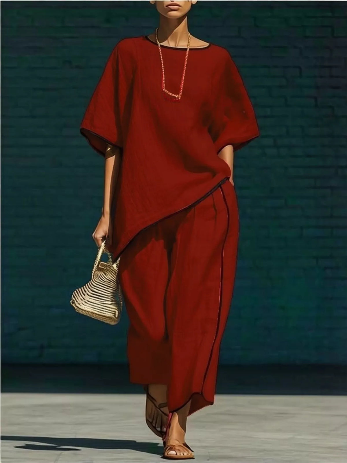 Contrast trim round neck top and matching pants set by Plush Fashion Hub, casual loungewear with stylish details.