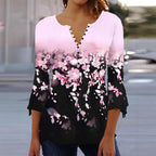 Women’s printed spike button three-quarter sleeve casual top from Plush Fashion Hub, featuring a stylish design and comfortable fit.