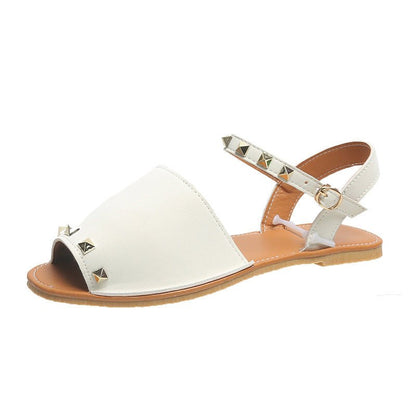 Rivet Sandals Summer Fish Mouth Shoes For Women Flat Beach ShoesElevate your summer shoe game with our Rivet Sandals! These Roman style sandals feature a comfortable fish mouth toe shape and a shallow mouth design. The frosted prSandalsPlush Fashions ShopPlush Fashion Shop