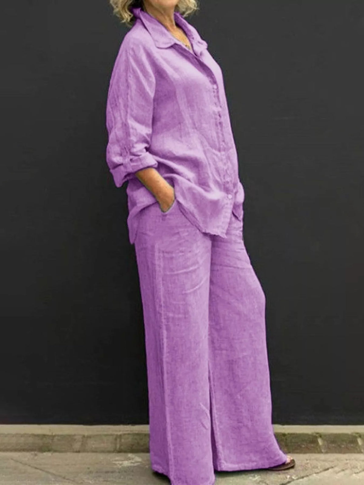 Plus size plush fashion hub loungewear set with long sleeve shirt and matching pants, comfortable and stylish for relaxed wear
