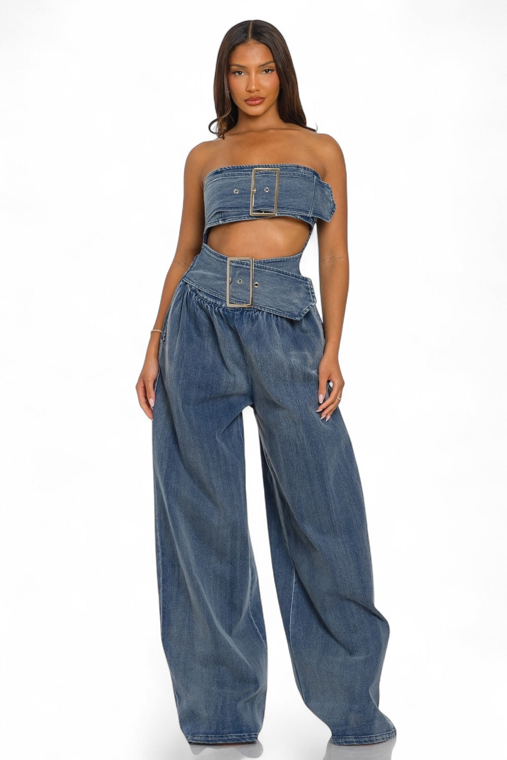 Denim Diva Belted Jumpsuit The House of Stylez