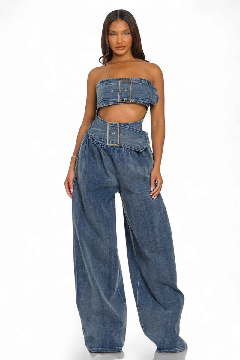 Denim Diva Belted Jumpsuit The House of Stylez