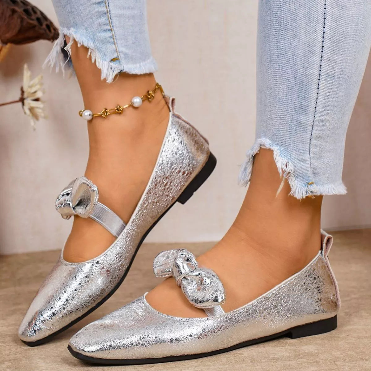 Plush Fashion Hub plush slip-on sandals with bow and square toe design, comfortable fashion footwear for women.