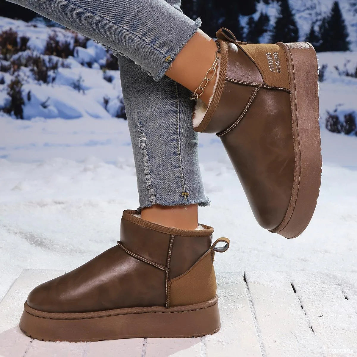 Faux-fur platform ankle boots from Trendsi, featuring a stylish design with chunky heels and cozy fur accents.