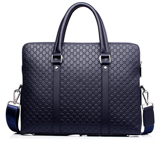 Pi-Mart men's business briefcase made of leather with handles and a shoulder strap for professional office use.