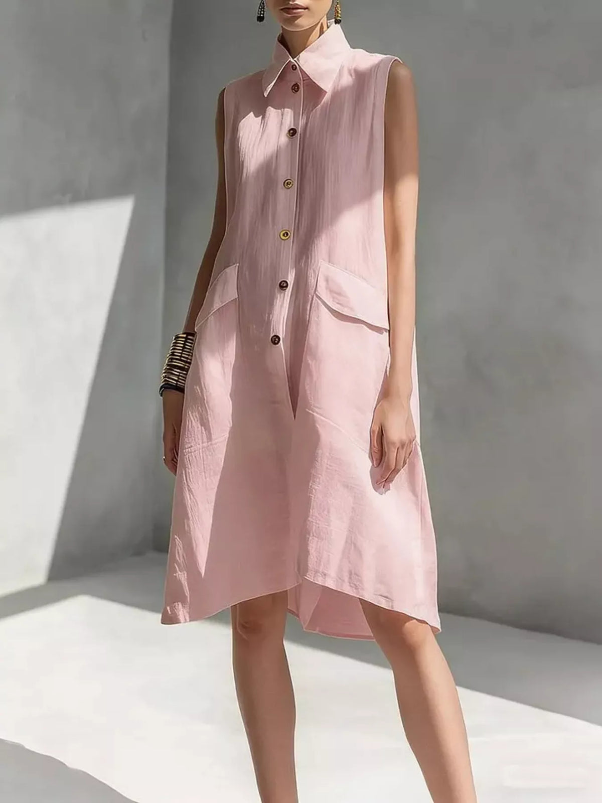 Plus size sleeveless button-front dress by Plush Fashion Hub, showing a full-length view of the stylish, casual summer dress.