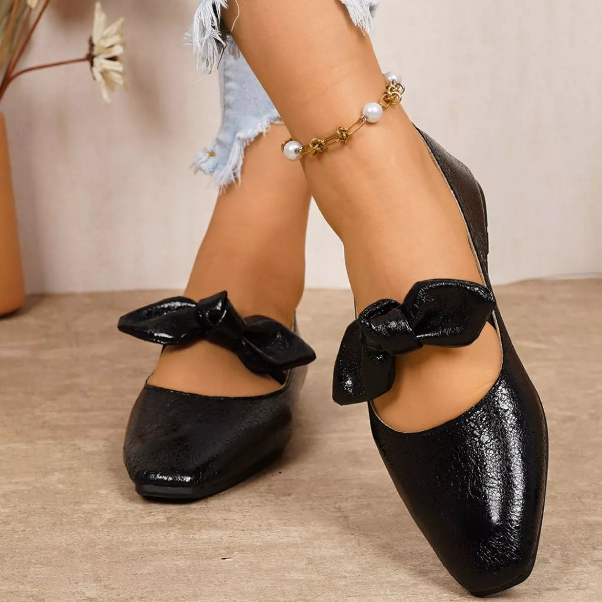 Plush Fashion Hub plush slip-on sandals with bow and square toe design, featuring comfortable padded straps and stylish look.