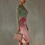Shiny, stretchy velvet bodycon high-waist mermaid skirt by LadyShow.Store, showcasing its form-fitting design and glossy finish.