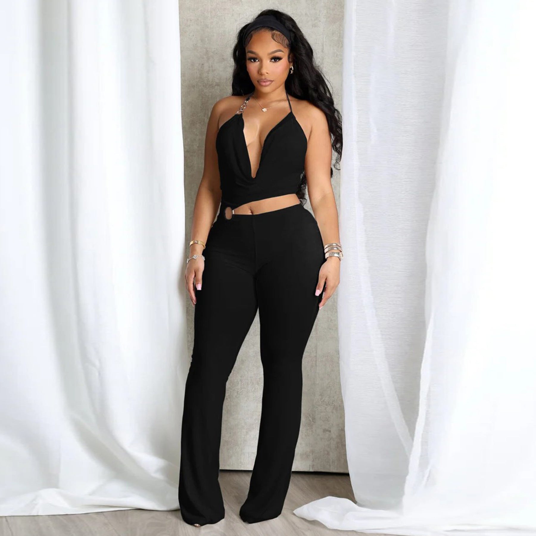 Sleek Halter Neck Cut-Out Waist Jumpsuit