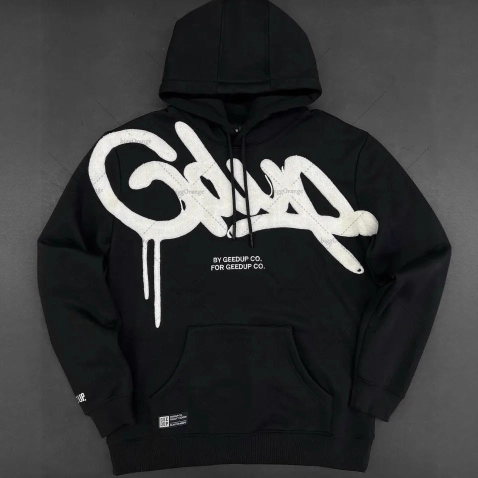 Unisex Casual Loose Letter Embroidered Hoodie