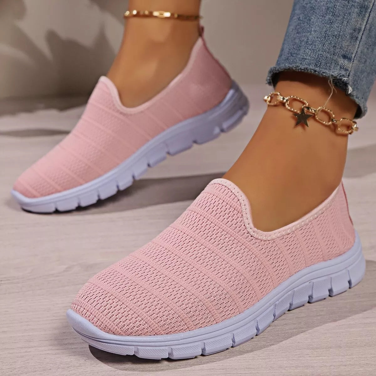 Women's breathable mesh slip-on casual walking flats by Plush Fashion Hub, lightweight and comfortable for everyday wear.