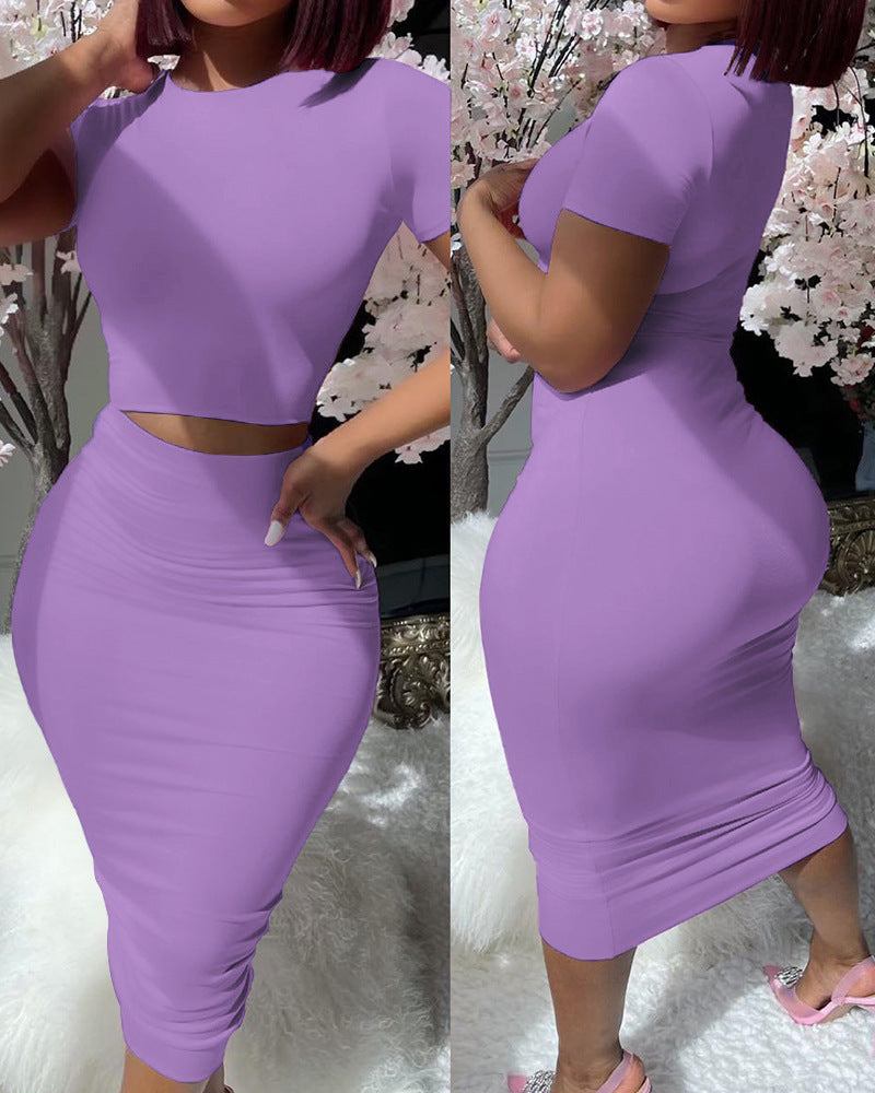 Fitted Dress WearSolid Color Short Sleeve Top Suit Tight Midi Fitted Dress  Wear .Unleash your inner fashionista with our Solid Color Short Sleeve Top Suit Tight Midi Dress! Made froDressPlush Fashions ShopPlush Fashion Shop