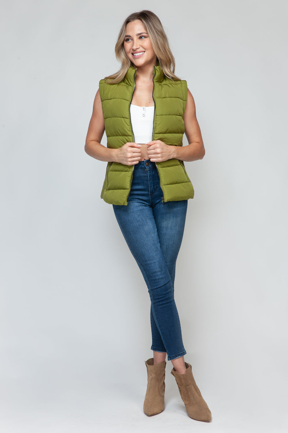 Snobbish Zip Up Turtleneck Vest with Pockets - Plush Fashion Shop #