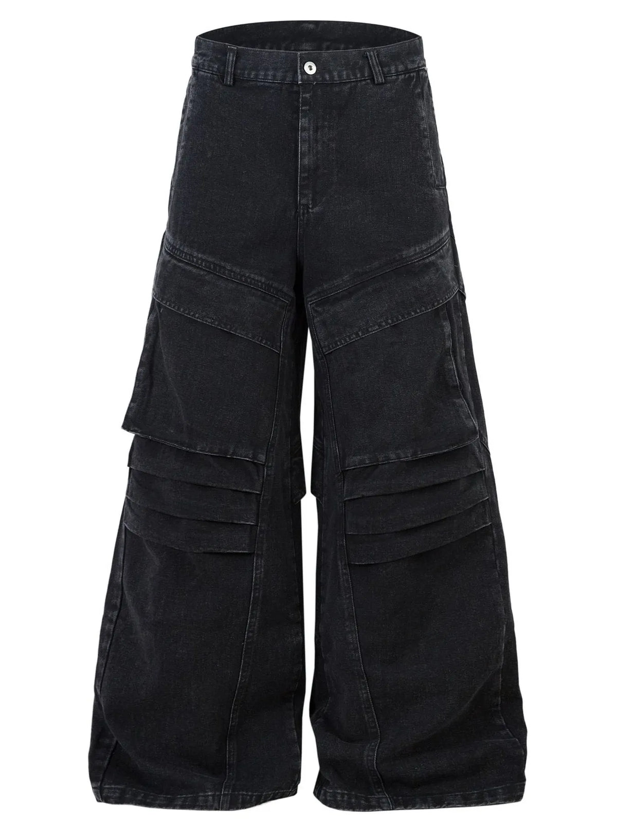 Men's wide leg denim jeans by Plush Fashion Hub featuring classic blue denim fabric and relaxed fit, front and back view.