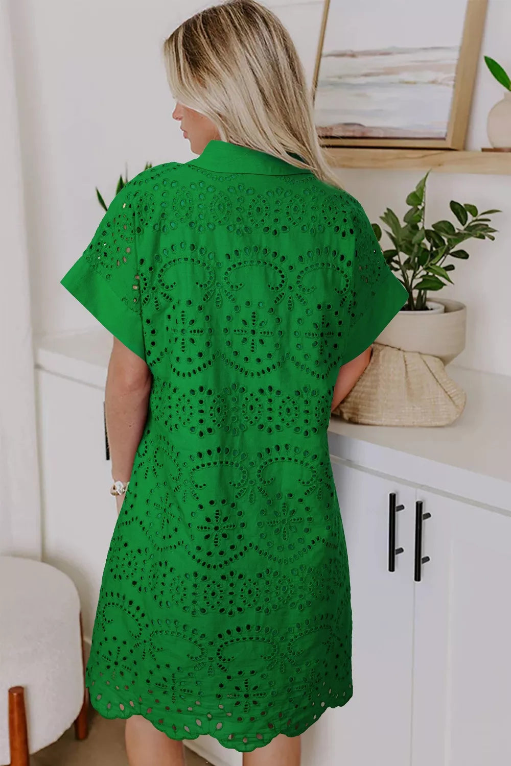 Plush Fashion Hub eyelet collar short sleeve dress with a stylish neckline and comfortable fit, perfect for casual or semi-formal wear.