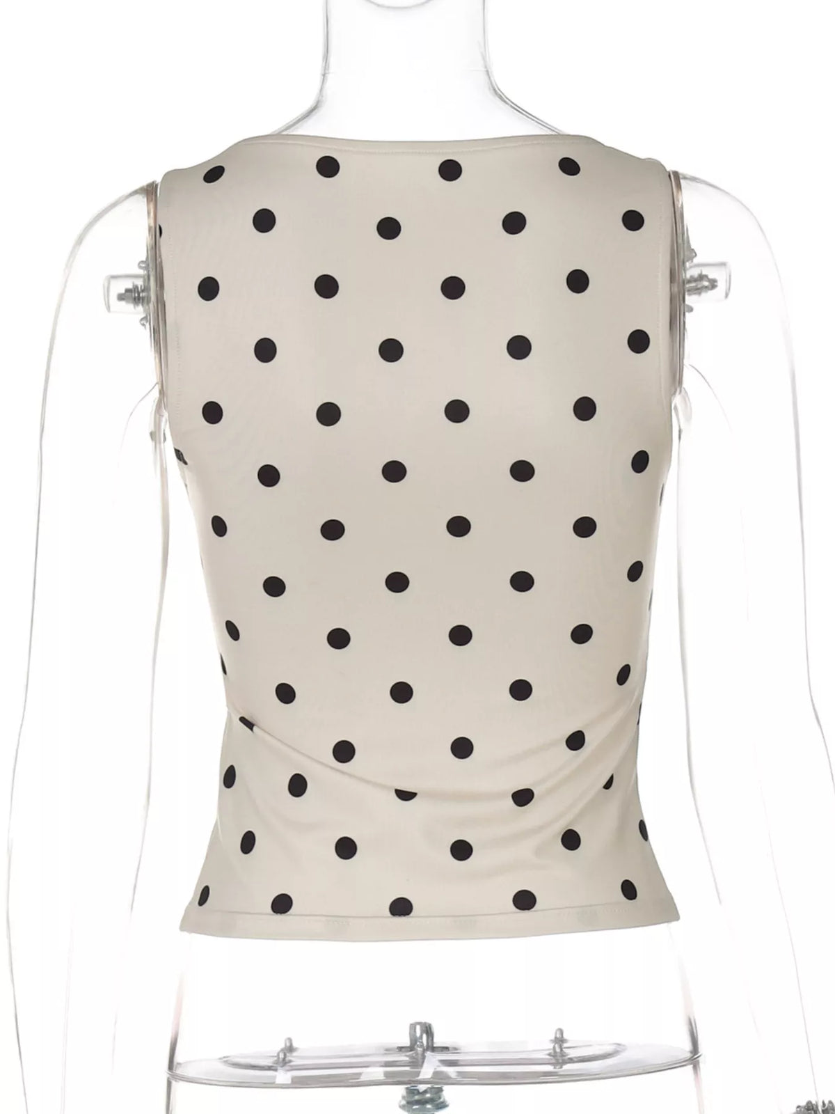 Polka dot tank top from Plush Fashion Hub, lightweight sleeveless top with black and white polka dot pattern.