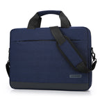 Pi-Mart briefcase computer bag, black leather shoulder bag with handles and compartments for laptops and documents.