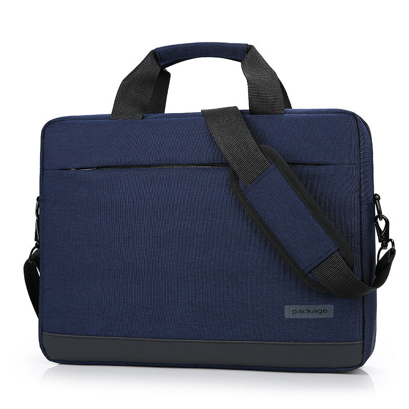 Pi-Mart briefcase computer bag, black leather shoulder bag with handles and compartments for laptops and documents.