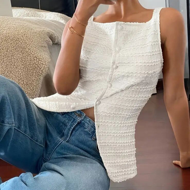Plush Fashion Hub square neck button-up vest top with Y2K style, casual tank top featuring a trendy square neckline and sleeveless design