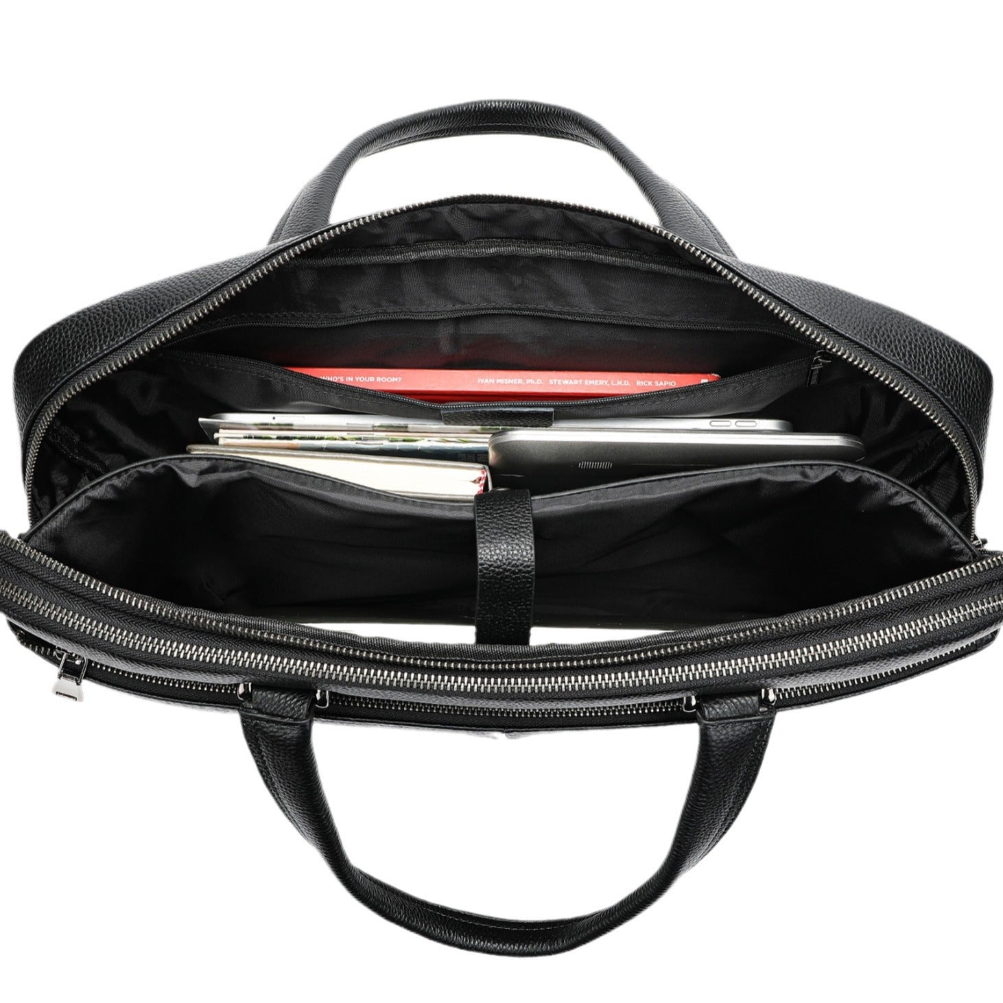 Pi-Mart men's horizontal briefcase with large capacity, 17-inch computer bag, crafted from first layer cowhide leather.